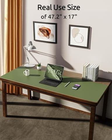 YSAGi Leather Desk Pad Protector, Office Desk Mat, Large Mouse Pad, Non-Slip PU Leather Desk Blotter, Laptop Desk Pad, Waterproof Desk Writing Pad for Office and Home (Green, 47" x 17") - Image 3