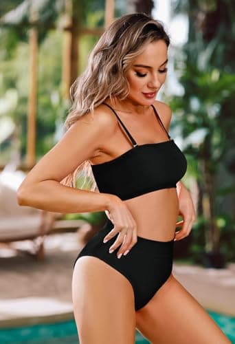 Pink Queen Women's Removable Strap Pad High Waist Bikini Set Swimsuit Black S - Image 4