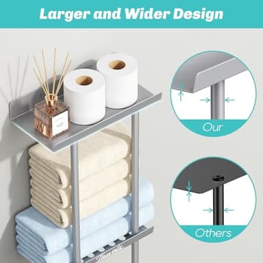 Towel Racks for Bathroom - Bathroom Towel Storage Rack Wall Mounted, Grey Wall Towel Holder for Rolled Towels - Image 7