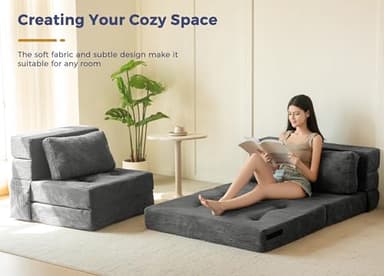 MAXYOYO Convertible Sofa Bed, Fold Out Loveseat Sleeper Sofa with Pillow, 4 in 1 Tufted Folding Couch Bed Foam Floor Couch, Lazy Chair for Living Room Bedroom Guest Room, Dark Grey - Image 7