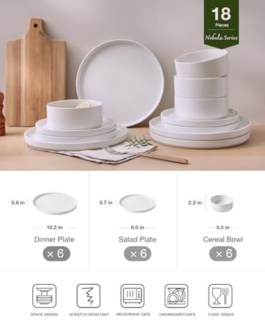 Famiware Nebula Plates and Bowls Sets, 18 Pieces Dinnerware Sets, Dishes Set for 6, White - Image 2