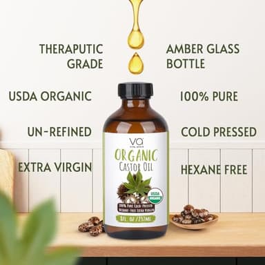 VITAL AFFAIR Castor Oil Organic Cold Pressed Unrefined Glass Bottle - USDA Certified Castor Oil For Hair Growth, Skin, Eyelashes, Eyebrows & Nails - 8 Fl Oz - Image 2