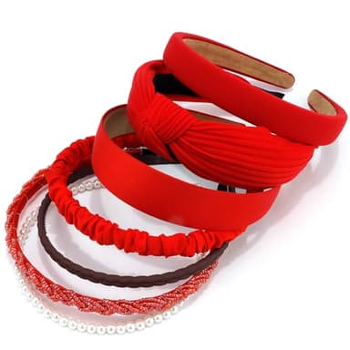 AHONEY 7 Pack Red Headbands for Women Christmas Headbands Trendy Non Slip Hairbands Cute Hair Accessories Multi-style Headband Pack (Redl) - Image 7