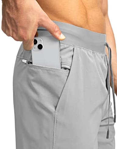 Men's Running Shorts with Zipper Pockets 7 Inch Lightweight Quick Dry Gym Athletic Workout Shorts for Men (Light Grey, XL) - Image 4