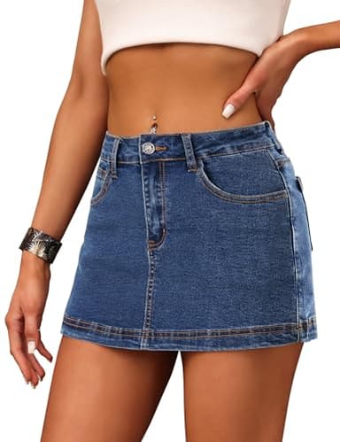 Denim Skort for Women High Waist Mini Denim Skirt Casual Stretch Women Jean Skirt with Pockets - Image 2