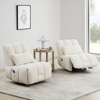 Watson & Whitely Oversized Power Recliner Chair for Adults, Swivel Rocker Recliner Chair with Lumbar Support, Ultra-Comfy Glider Recliner for Living Room Theater Seating Single Sofa, Cream - Image 3