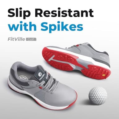 FitVille Extra Wide Men's Golf Shoes Waterproof, Professional Outdoor Spiked Golf Shoes for Men with Arch Support(Gray/Red, 9 X-Wide) - Image 3