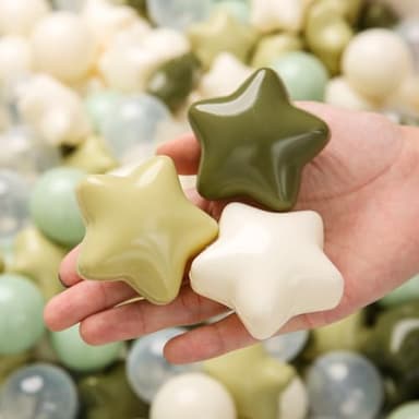 TRENDPLAY Star Ball Pit Balls 200 for Toddlers - Green Ball Pit Ball Shapes for Boys Girls Fun, Birthday Party, Christmas Decoration, Cream Colors Mix Green - Image 4