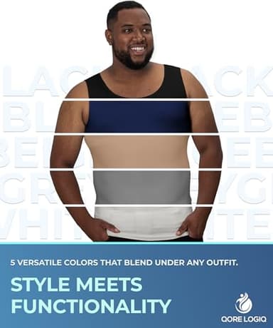 QORE LOGIQ Gynecomastia Compression Shirts for Men - Sleeveless Slimming Undershirts Tummy Control and Body Shaper Tank Top Black XLT (Tall Fit) - Image 6