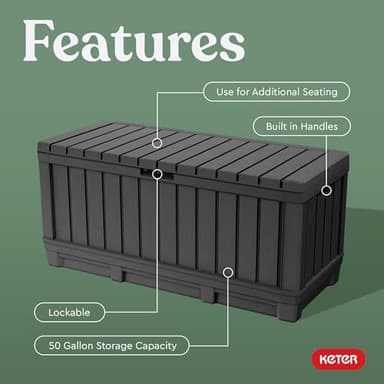 Keter Kentwood 92 Gallon Resin Deck Box-Organization and Storage for Patio Furniture Outdoor Cushions, Throw Pillows, Garden Tools and Pool Floats, Dark Grey - Image 3