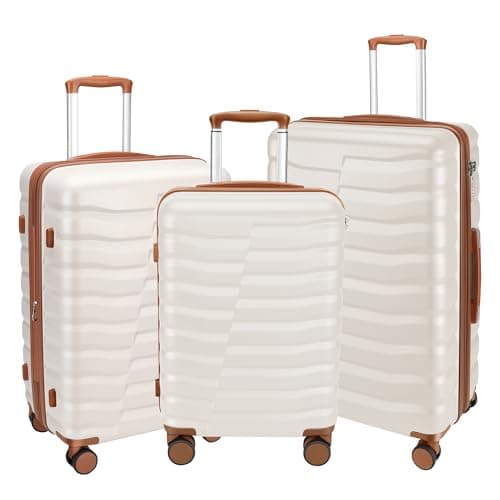 WireHot Lightweight Luggage with Spinner Wheels & YKK Zipper, 3-Piece Suitcase ABS+PC Hardside Luggage Set with TSA Lock for Women Men, Apricot Off White (20+24+28 inch) - Image 1