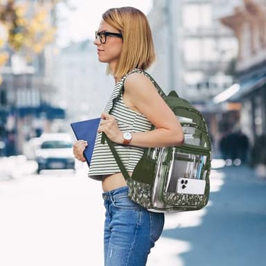 KIMNERPU Clear Backpack, Heavy Duty PVC Transparent Backpack with Reinforced Straps, See Through Multiple Pockets Large Capacity Bookbag for Concert Work Security Travel Festival (Camouflage) - Image 6