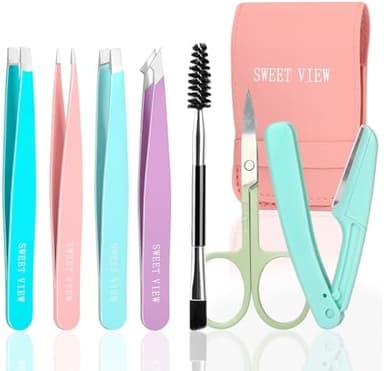 7pcs Eyebrow Tweezers Kit for Women Precision Plucker with Brow Scissors & Razor & Spoolie for Facial, Chin, Brow, Splinter and Ingrown Hair - Image 3