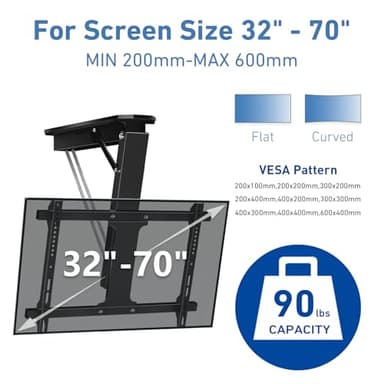 Electric Ceiling TV Mount with Remote, Motorized Ceiling Mount TV Bracket Flip Down for 32 to 71 inch Flat Curved Screen Mount Drop Down for Flat Pitched Roof Indoor Outdoor(Black) - Image 3