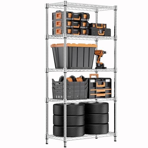 M MZG 1250 lbs Steel Heavy Duty 5-Tier Utility Shelving Unit Steel Organizer Wire Rack for Home,Kitchen,Office,Chrome (13.7" D x 23.6" W x 62.4" H) - Image 1