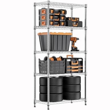 M MZG 1250 lbs Steel Heavy Duty 5-Tier Utility Shelving Unit Steel Organizer Wire Rack for Home,Kitchen,Office,Chrome (13.7" D x 23.6" W x 62.4" H) - Image 1