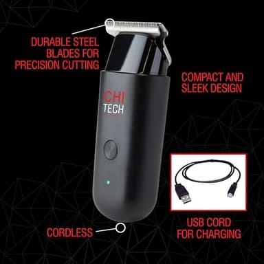 CHI Tech Cordless Mini Trimmer & Clipper, Hair Trimmer for Edging, Blending & Beard Trimming, Stainless Steel Blades, Includes 4 Guard Attachments - Image 2