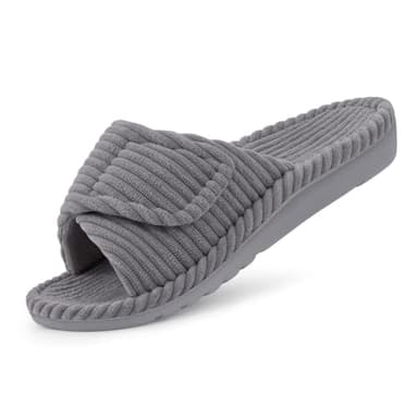 Litfun Orthopedic House Slippers for Women Adjustable Arch Support Indoor Slippers Open Toe Corduroy Bedroom Shoes, Grey 38 - Image 1