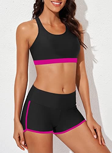 Aleumdr 3 Piece Womens Tankini Swimsuits with Shorts Athletic Bathing Suits Tank Tops with Bra and Boyshorts Rose 20 Plus - Image 3