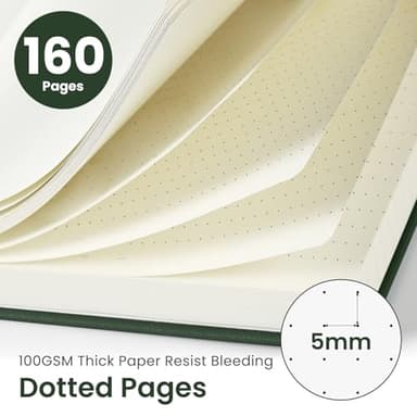 Bullet Dotted Journal Notebook for Women & Men, Hardcover Leather Journal for Writing, A5 Bullet Journaling Notebook for Work & Sketching, Perfect for Office School Home Supplies, 160 Pages, Dark Green - Image 2