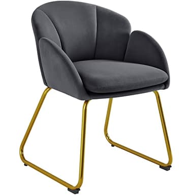 Yaheetech Flower Shape Velvet Armchair, Modern Side Chair Vanity Chair with Golden Metal Legs for Living Room/Dressing Room/Bedroom/Home Office/Kitchen, Dark Gray - Image 1
