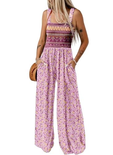Dokotoo Loose Jumpsuits for Women Overalls Oversized Solid Color Wide Leg One Piece Sleeveless jumpsuit Long Pant Romper with Pockets 2025 Fashion Printed Pink Large - Image 1