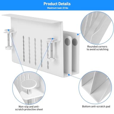 MAXECHO Desk Side Storage, Under Desk Laptop Mount, Table Side Hanging File Organizer, No Drill Clamp On Cable Management Tray, Laptop Holder with Magnetic Pen Holder for Office and Home, Load 22 Lbs - Image 4