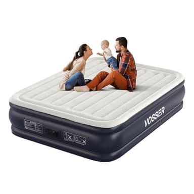 VOSSER Air Mattress Queen with Built in Pump,18'' Inflatable Mattress of Vertical Beams,Self Inflatable/Deflation Blow Up Mattress in 3 Mins,Flocked Top Airbed with Carry Bag for Home, Camping - Image 1