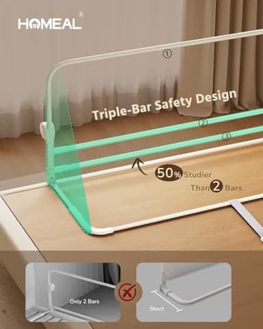 HOMEAL Bed Rail for Toddlers - 59"x24" Extra Long Foldable Toddler Bed Rails for King, Queen, Twin, Full, Double Bed - Breathable Guard Rail for Toddlers with U-Shape Base, Grey - Image 3