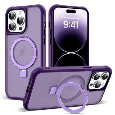SKYLMW Compatible with iPhone 14 Pro Case with Invisible Magnetic O-Ring Stand Military-Grade Translucent Case for iPhone 14 Pro 6.1" [Compatible with Mag-Safe][Great Grip Feeling], Purple - Image 1