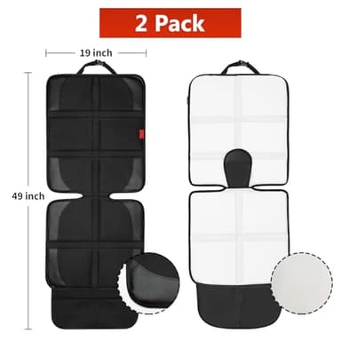 Kaiphy Car Seat Protector with Thick Padding + XL Large Car Seat Cover for Child Car seat, Eco Friendly Waterproof & Durable Fabric + 2 Storage Pockets Protect Fabric or Leather Seats 2Pack (Black) - Image 2