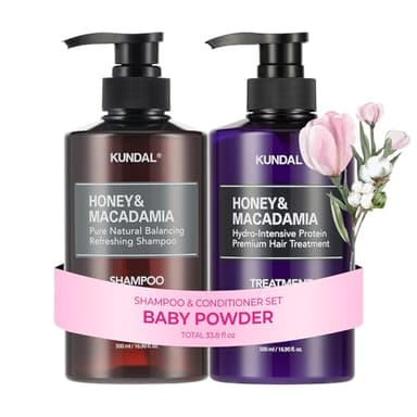 KUNDAL Korean Shampoo and Conditioner Set [Baby Powder] Salon-quality, Long Lasting Scent, Moisturizing, Sulfate-Free, Argan & Macadamia Oil, Korean Hair care, For all hair types, 16.9 fl oz each - Image 1