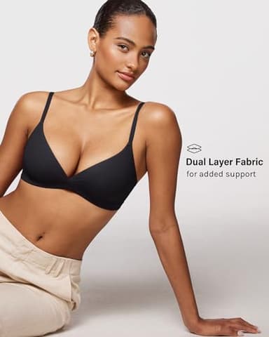 INLYRIC Women's Inbarely Triangle Bralette Comfortable Unlined V Neck Wireless Smoothing Bra Top Stretch Black Small - Image 4