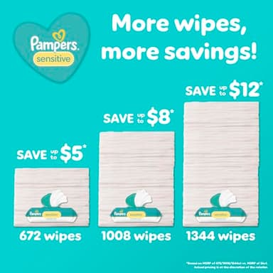 Pampers Baby Wipes Sensitive, Water Based Hypoallergenic and Unscented 504 Total (6 Flip-Top Packs) - Image 3