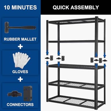 BILT HARD 48" W Garage Shelving 3000 LBS, 72" H x 18" D Storage Shelves, 5-Tier Industrial Heavy Duty Storage Shelves, Steel Shelving with Adjustable Rack, Black - Image 8
