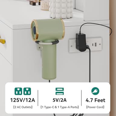 YITAHOME Vanity Desk with Mirror, Makeup Vanity Set with Power Strip, 9 Dimmable Bulbs, Drawers, Cabinet, Shelves, and Stool, 3-Color Adjustable Lighting, Elegant Vanity for Dressing Room, White - Image 6