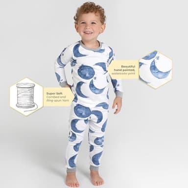Burt's Bees Baby baby boys Pajamas, Tee Pant 2-piece Pj Set, 100% Organic Cotton and Toddler Pajama Bottoms, Indigo Hello Moon, 18 Months US - Image 4
