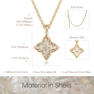 Fettero Gold Clover Necklace for Women Dainty 14K Gold Plated CZ Pendant Necklace Charm Colorful Clover Pendant Lucky Necklaces for Women Jewelry - White Mother of Pearl - Image 6