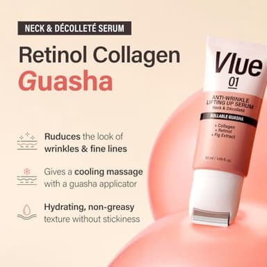 VLUE Retinol Guasha Neck Firming Cream - Anti-Aging Collagen & Fig Extract Moisturizer for Wrinkles & Sagging Skin, Hydrating & Lifting Neck & Décolleté Serum, Korean Skincare, 1.69 fl. oz. - Image 2