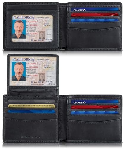 SERMAN BRANDS 2 ID Window Wallet for Men RFID Blocking Leather, Bifold Top Flip, Extra Capacity Travel Wallet (Charcoal Black Executive) - Image 1