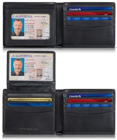 SERMAN BRANDS 2 ID Window Wallet for Men RFID Blocking Leather, Bifold Top Flip, Extra Capacity Travel Wallet (Charcoal Black Executive) - Image 1