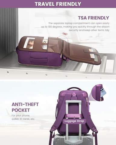 LOVEVOOK Large Travel Backpack for Women, TSA Carry on Backpack for Airplanes, 40L Personal Item Travel Bag fits 17" Laptop, Waterproof Carry on Bag Flight Approved with 4 Packing Cubes - Image 4