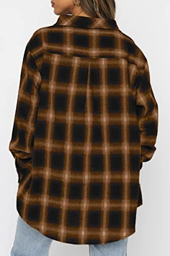 CHYRII Womens Button Down Flannel Shirts Long Sleeve Plaid Shacket Business Casual Tops Brown XXL - Image 4