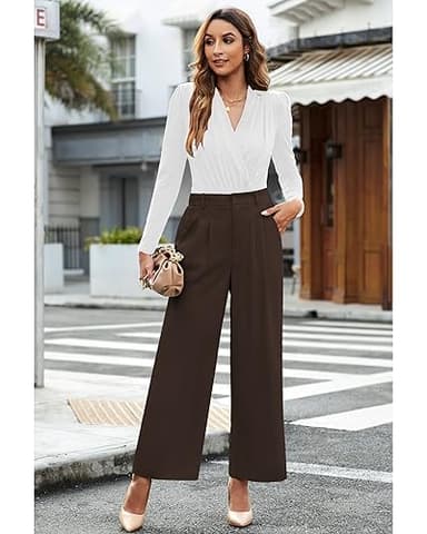 GRAPENT Business Pants for Women - High Waisted Wide Leg Slacks in Brown Chocolate - Petite Sizes XXL, 20, 22 - Image 4