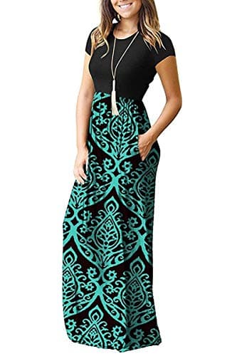 AUSELILY Women's Short Sleeve Loose Plain Casual Long Maxi Dresses for Women 2025 Black Green L - Image 4