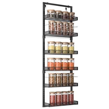 BRGMAUS Over the Door Organizer 6 Tier Spice Rack Wall Mounted Wire Baskets Set Heavy Duty Metal Adjustable Storage Shelves for Pantry Kitchen Bathroom - Image 2