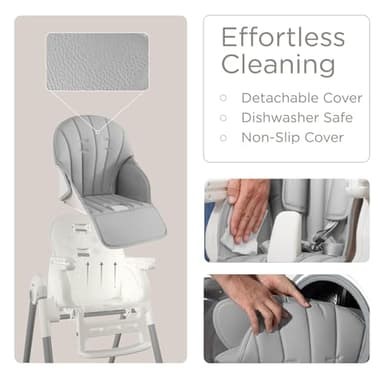 KÜB 3-in-1 Foldable Baby High Chair | Multifunctional Infant High Chairs for Babies and Toddlers | Removable Seat & Tray Easy Clean | 7 Height & 4 Recline Adjustable | 2 Locking Wheels (Grey) - Image 3