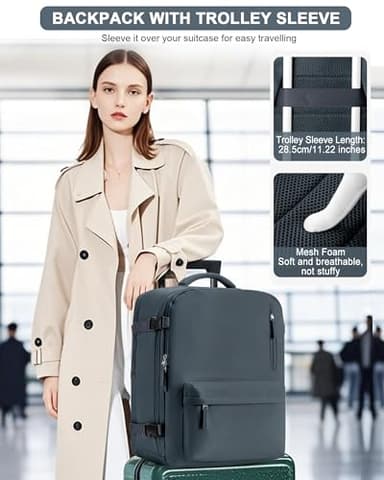 Travel Backpack for Women Men for Spirit Airlines Personal Item Bag 18x14x8 Inches Laptop College Waterproof Carry on Flight Approved Work Backpack Mochila de Viaje, Large Grey Blue - Image 4