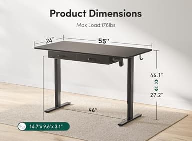 FEZIBO Adjustable Height Electric Standing Desk with Double Drawer, 55 x 24 Inches Stand Up Home Office Desk with Splice Tabletop, Black Frame/Black Top - Image 3