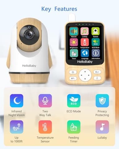 HelloBaby Monitor with Camera and Audio,4" IPS Portable Screen Video Baby Monitor with 26Hrs Battery Life No WiFi,Remote Pan-Tilt-Zoom Camera with Night Vision,2-Way Talk and 1000ft Range - Image 2